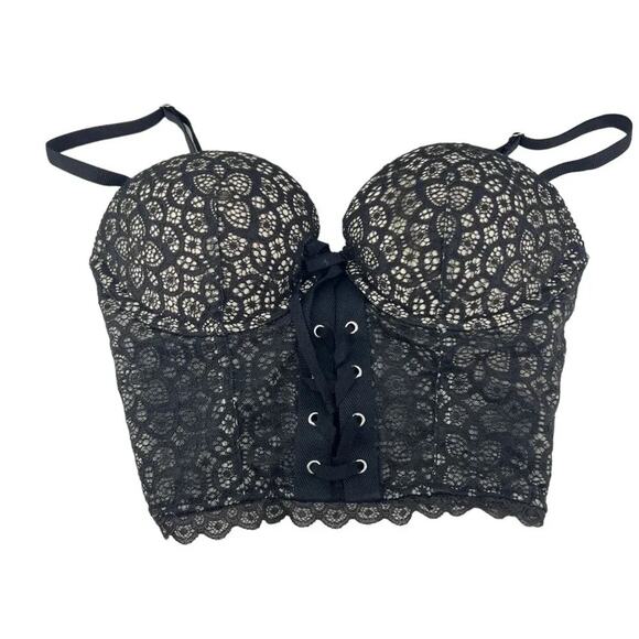 Victoria's Secret Very Sexy Lined Demi Bra Black Lace Corset Zip Back 32C - Picture 1 of 7